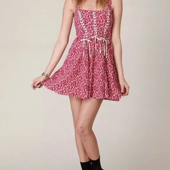 Free People mini dress with adjustable straps and corset ties - Picture 2 of 6